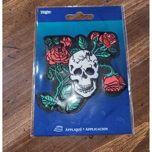 Wrights Skull and Roses Applique NIP Iron On